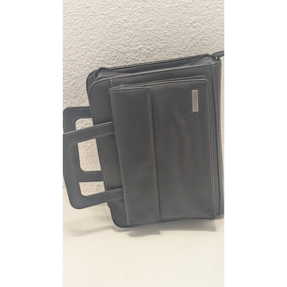 Franklin Covey Planner Binder w/Handle Vintage 7 Ring Black‎ Leather Zip Around